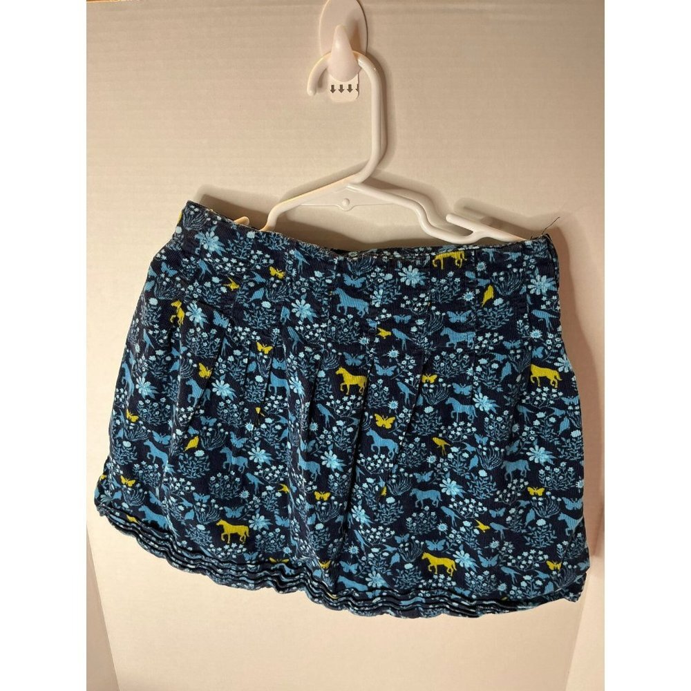 Lands End Kids Corduroy Horse Print Skirt Pleated Ruffle Hem Expandable Waistban